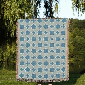 Persian Woven Blanket Wall Hanging Tapestry Persian Geometric Islamic Design Traditional Blue Sage Home Decor Modern Living Room Bedroom