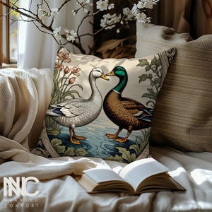 Nuanced Comfort Couple Mallard Ducks Premium Pillow Forest Green Cottage Core Nouveau Gift , 18x18, 22x22, Insert Included, Interior Design