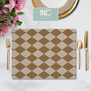 Vintage-Inspired Diamond Checkered Placemat Neutral Beige Brown Dining Room Decor Art Deco Kitchen Table Setting Geometric Pattern Home