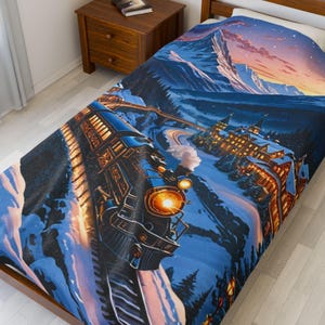 Christmas Train Velveteen Blanket Magical Holiday Home Decor Polar Express Inspired Gift Winter Wonderland Living Room Soft Cozy Christmas