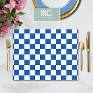 Classic Blue Checkered Placemat Modern Table Setting Coastal Decor Beach House Kitchen Table Blue White Dining Room Table Gift Home Decor