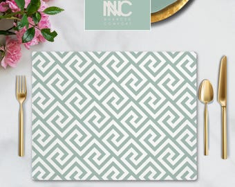 Greek Key Placemat Meander Sage Modern Geometric Placemat Mint Table Decor Dining Placemat Mediterranean Kitchen Gift for Home Decor Green