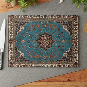 Persian Glass Cutting Board Turquiose Elegant Kitchen Decor Boho Kitchen Middle Eastern Gift for Housewarming Nowruz Persian Rug Inspired