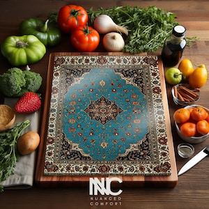 Persian Glass Cutting Board Turquiose Elegant Kitchen Decor Boho Kitchen Middle Eastern Gift for Housewarming Nowruz Persian Rug Inspired