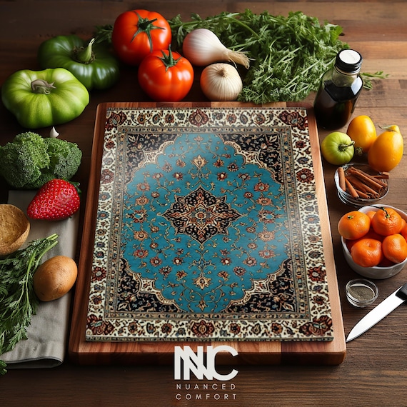 Persian Glass Cutting Board Turquiose Elegant Kitchen Decor Boho Kitchen Middle Eastern Gift for Housewarming Nowruz Persian Rug Inspired