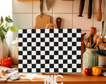 Checkered Glass Cutting Board Art Decor Checker Modern Kitchen Decor Traditional Checker Pattern Black White Kitchen Gift for Housewarming