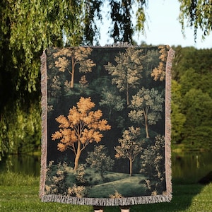 Forest Tapestry Woven Blanket Botanical William Morris Inspired Tree Throw Wall Hanging for Woodland Decor Moody Forestcore