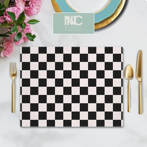 Black and White Checkered Placemat Modern Table Decor Kitchen Placemat Black and White Dining Vintage Style Gifts Home Decor