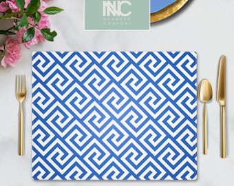 Blue White Greek Key Placemat Meander Geometric Placemat Blue Table Decor Dining  Mediterranean Kitchen Gift Home Decor Mediterranean