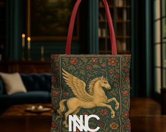 Bolsa de compras ecológica com tema de Pégaso, mitologia grega, Dark Academia, estética, folclórica, pré-rafaelita, design floral de fantasia, presente