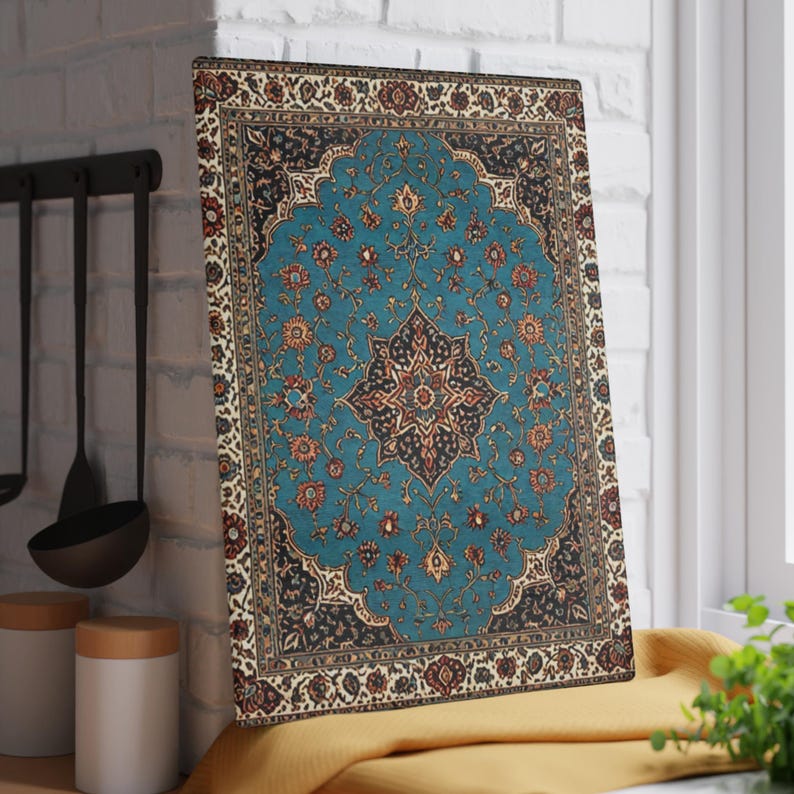Persian Glass Cutting Board Turquiose Elegant Kitchen Decor Boho Kitchen Middle Eastern Gift for Housewarming Nowruz Persian Rug Inspired