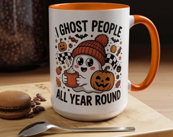 Tazza da caffè con accenti spettrali di Halloween, divertente tazza da tè di Halloween per gli amanti del caffè, tazza con giochi di parole sui fantasmi, regalo spettrale di Halloween, decorazioni di Halloween