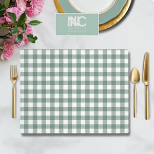Vintage Green Gingham Placemat Farmhouse Checkered Placemat Sage Plaid Placemat Farmhouse Table Setting Green Kitchen Placemat Plaid