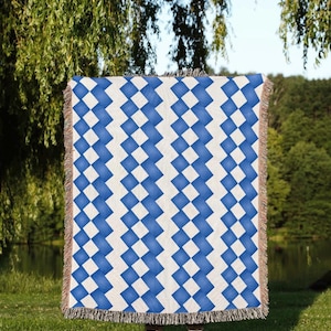 Coastal Woven Blanket Geometric Blue White Greek Beach Tapestry Mediterranean Home Decor Farmhouse Wall Hanging Coastal Greek Italian Accent