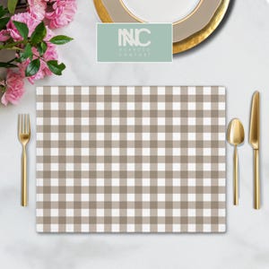 Farmhouse Checkered Placemat Gingham Beige Plaid Placemat Farmhouse Table Setting Neutral Kitchen Table Setting Traditional Classic Design
