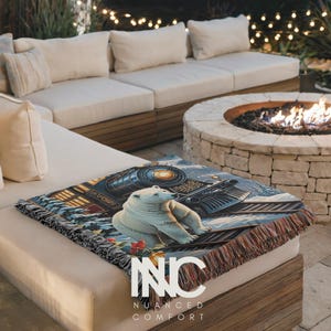 Woven Blanket Polar Bear Christmas Train Holiday Decorative Throw Unique Gift for Holidays Birthdays Cozy Home Décor Nostalgic Holiday Decor