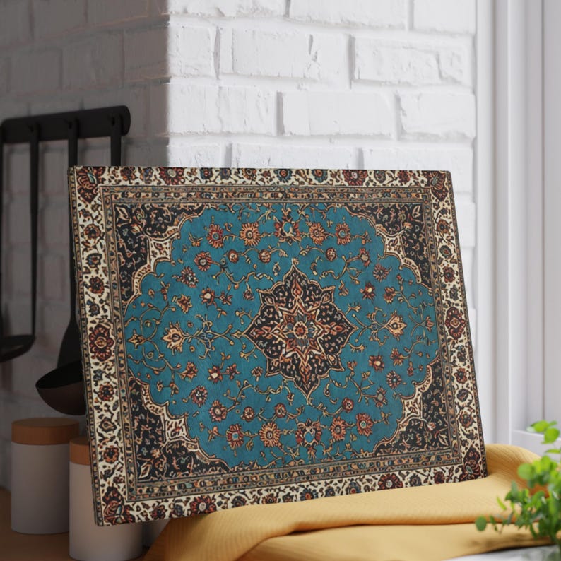 Persian Glass Cutting Board Turquiose Elegant Kitchen Decor Boho Kitchen Middle Eastern Gift for Housewarming Nowruz Persian Rug Inspired