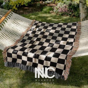 Checker Woven Blanket Wall Hanging Modern Home Decor Art Deco Tapestry Farmhouse Decor Checkered Home Decor Black and White check Decor