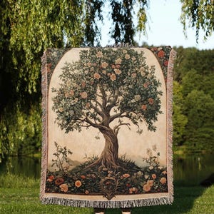 Tree Of Life Woven Blanket Enchanted Forest Tapestry Botanical William Morris Inspired Floral Tapestry Moody Forestcore Woodlands Decor Gift
