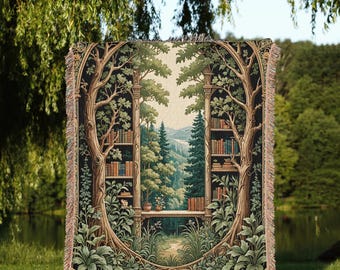 Wall Hanging Book Throw Blanket Nature Book Lover Throw Blanket Forestcore Woodland Aesthetic Woven Throw Forest Tapestry Book Lover Gift