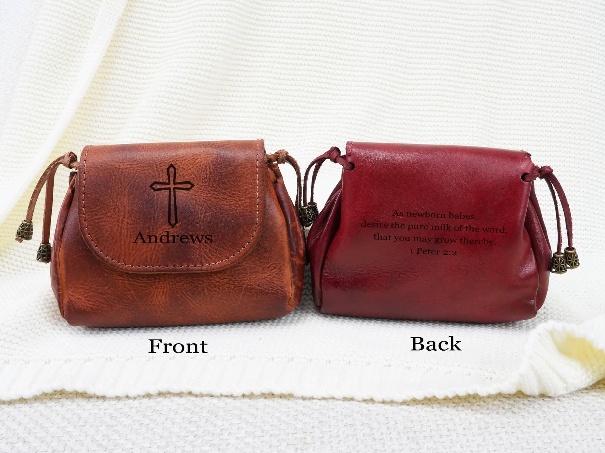 Personalized Leather Rosary Pouch, Custom Leather Coin Purse, First Communion Gift, Confirmation Gift, Gift for Mom, Priest, Christian
