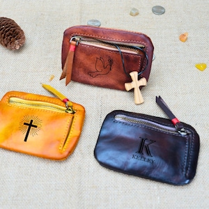 Portarosario in pelle personalizzato, portarosari cattolici o musulmani con cerniera, regalo per la prima comunione, regalo per la cresima, portamonete personalizzato