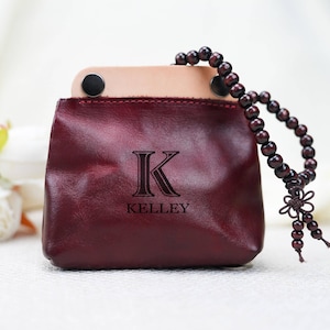 Personalisierte Leder Rosenkranz Beutel, Benutzerdefinierte Leder Geldbörse, Gebetstasche, erste Kommunion Geschenk, Konfirmation Geschenk, Geschenk für Mama