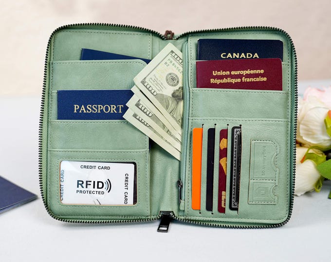 Personalized Leather Family Passport Wallet: RFID Travel Organizer, 5-Passport Holder