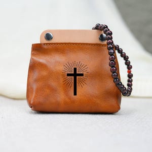 Handgefertigte personalisierte Leder Rosenkranz Beutel, Leder Geldbörse, Gebetskette Tasche, erste Kommunion Geschenk, Konfirmation Andenken