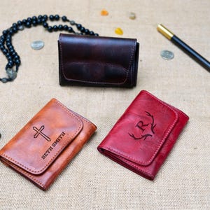 Pochette de chapelet en cuir personnalisée, étui de perles de prière catholique, cadeau de baptême, cadeau de première communion, cadeau de confirmation, porte-monnaie personnalisé