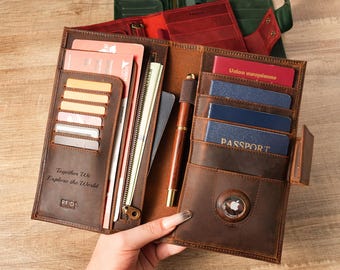 Multifunktionaler personalisierter Leder-Passhalter | Reisepasshülle für 4 Pässe Familie & Paare Reisen | Pass-Etui mit individueller Gravur