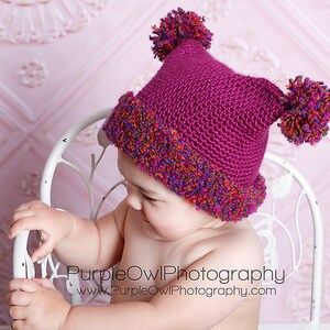 Double Pom Pom Hat Crochet Pattern pdf ,easy to make,5 sizes newborn to adult image 2