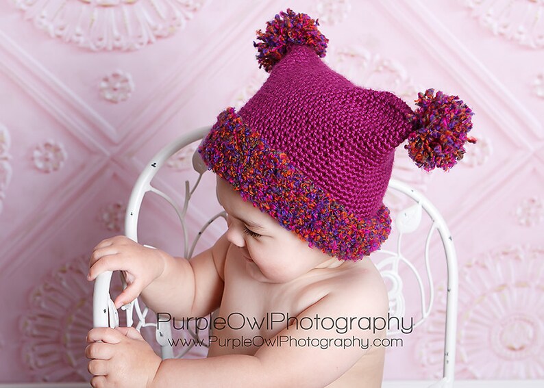 Double Pom Pom Hat Crochet Pattern pdf ,easy to make,5 sizes newborn to adult image 2