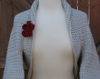 Simple to Make Elegant Shrug, Flower Blossom pattern included, Crochet Pattern  pdf