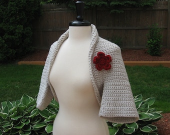 Crochet pattern, Simple to Make Elegant Crochet Shrug with Flower Blossom, instant download available