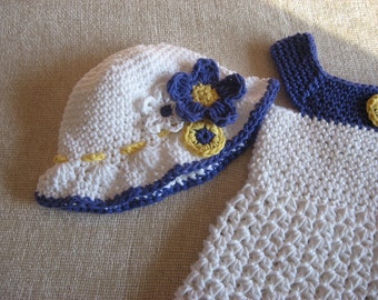 Springtime Style Girls Sundress and Matching Hat Pattern with Blossoms all sizes 3mos. - 4yrs