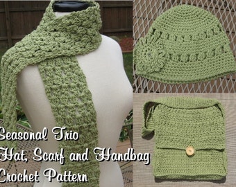 Seasonal Trio, Hat, Scarf and Handbag Combo Crochet pdf Patterns ,all 3 for only 5.99, Instant Download Available