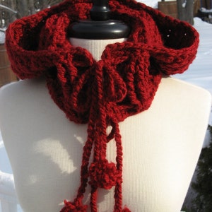 Hooded Ribbed Cowl with drawstring ties/ pom poms, Crochet Pattern Pdf, Instant Download Available