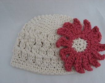 Openweave Puff Stitch Beanie Crochet Pattern Pdf, with Two Flower Blossom Patterns included to choose from. Instant Download available