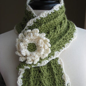 Country Crochet Cable Scarf w/ Blossom, Crochet Pattern Pdf, Instant Download Available