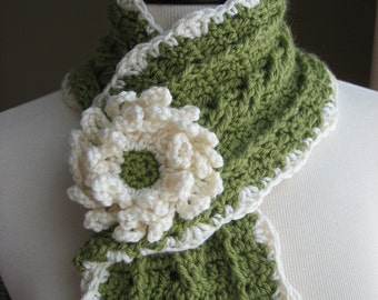 Country Crochet Cable Scarf w/ Blossom, Crochet Pattern Pdf, Instant Download Available