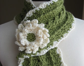 Country Crochet Cable Scarf w/ Blossom, Crochet Pattern Pdf, Instant Download Available