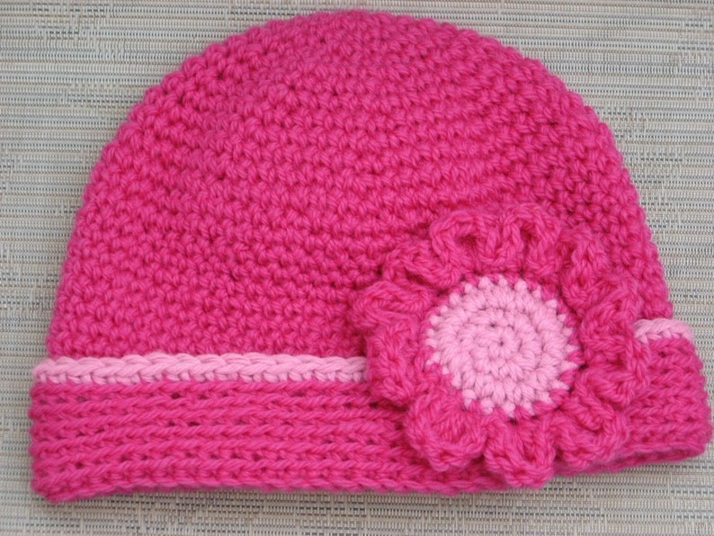 Rolled Edge Hat with Matching Flower Blossom Crochet Pattern Pdf, Instant Pattern Download Available image 4