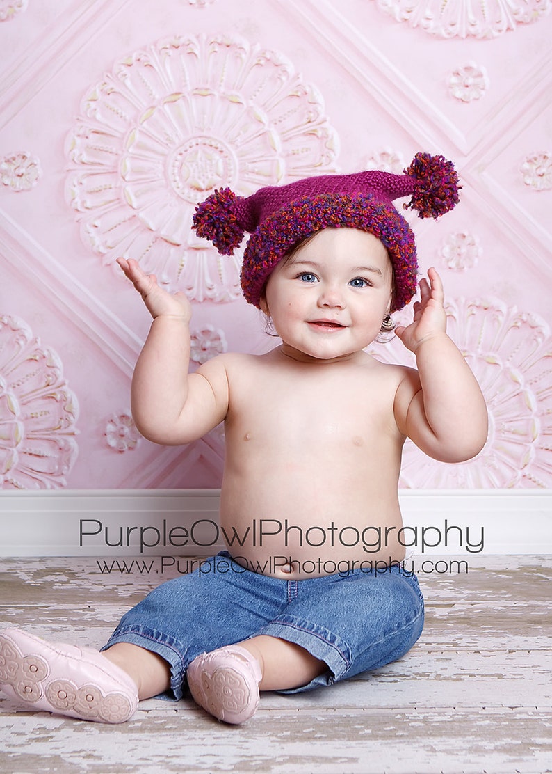 Double Pom Pom Hat Crochet Pattern pdf ,easy to make,5 sizes newborn to adult image 3