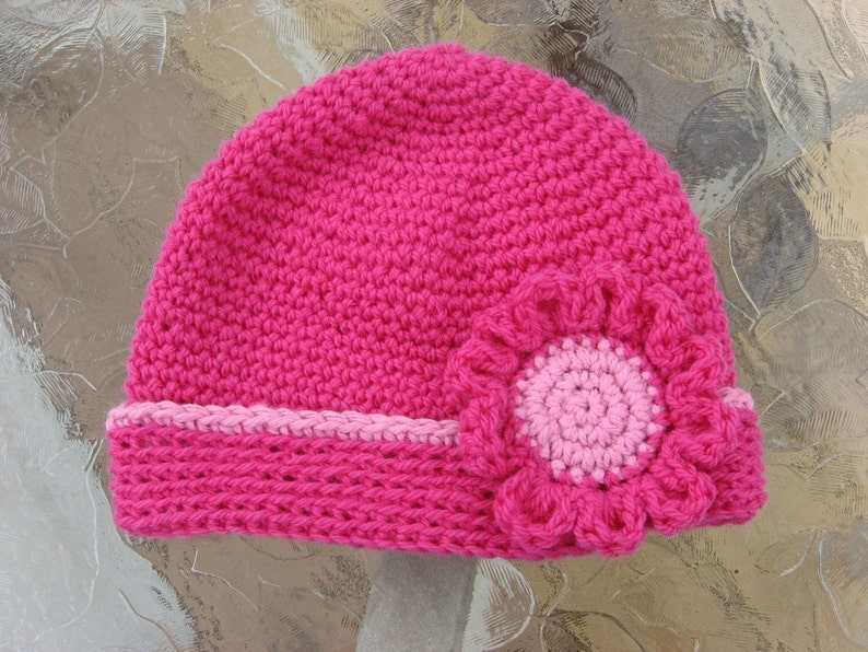 Rolled Edge Hat with Matching Flower Blossom Crochet Pattern Pdf, Instant Pattern Download Available image 2