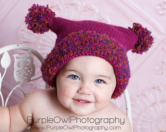 Crochet Double Pom Pom Hat Pattern, Newborn to Adult (PDF)