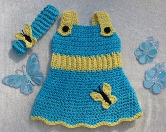 Butterfly Garden Crochet Sundress Pattern: Baby Headband, Sizes 0-24 Months (PDF Pattern)