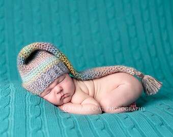 Patrón de gorro de crochet: Borla de cola larga con rayas (patrón PDF)