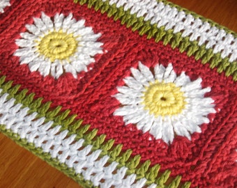 Patron de chemin de table au crochet toscan, coton floral (Patron PDF)