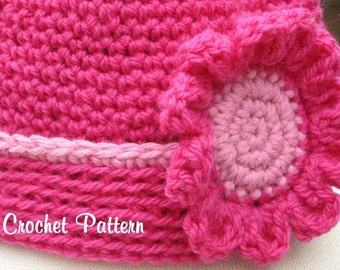 Rolled Edge Hat with Matching Flower Blossom ,Crochet Pattern Pdf, Instant Download Available